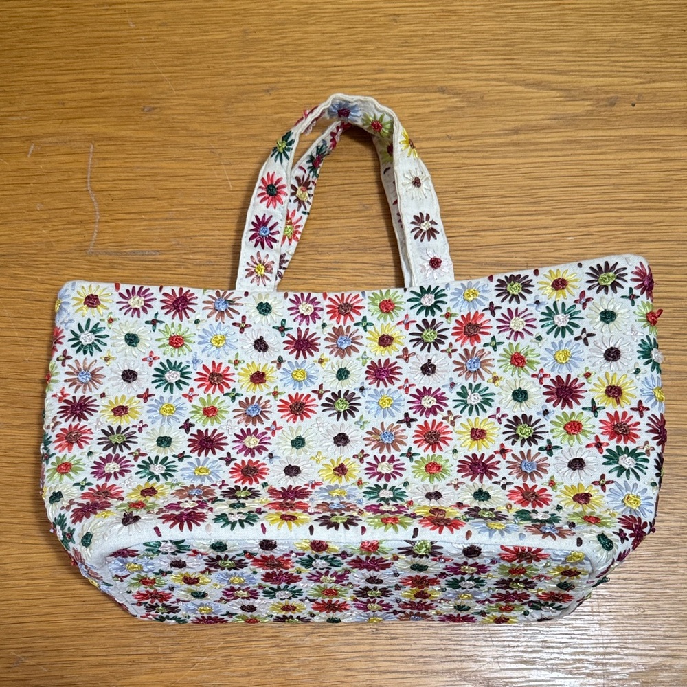 Colorful Floral Embroidered Tote Bag
